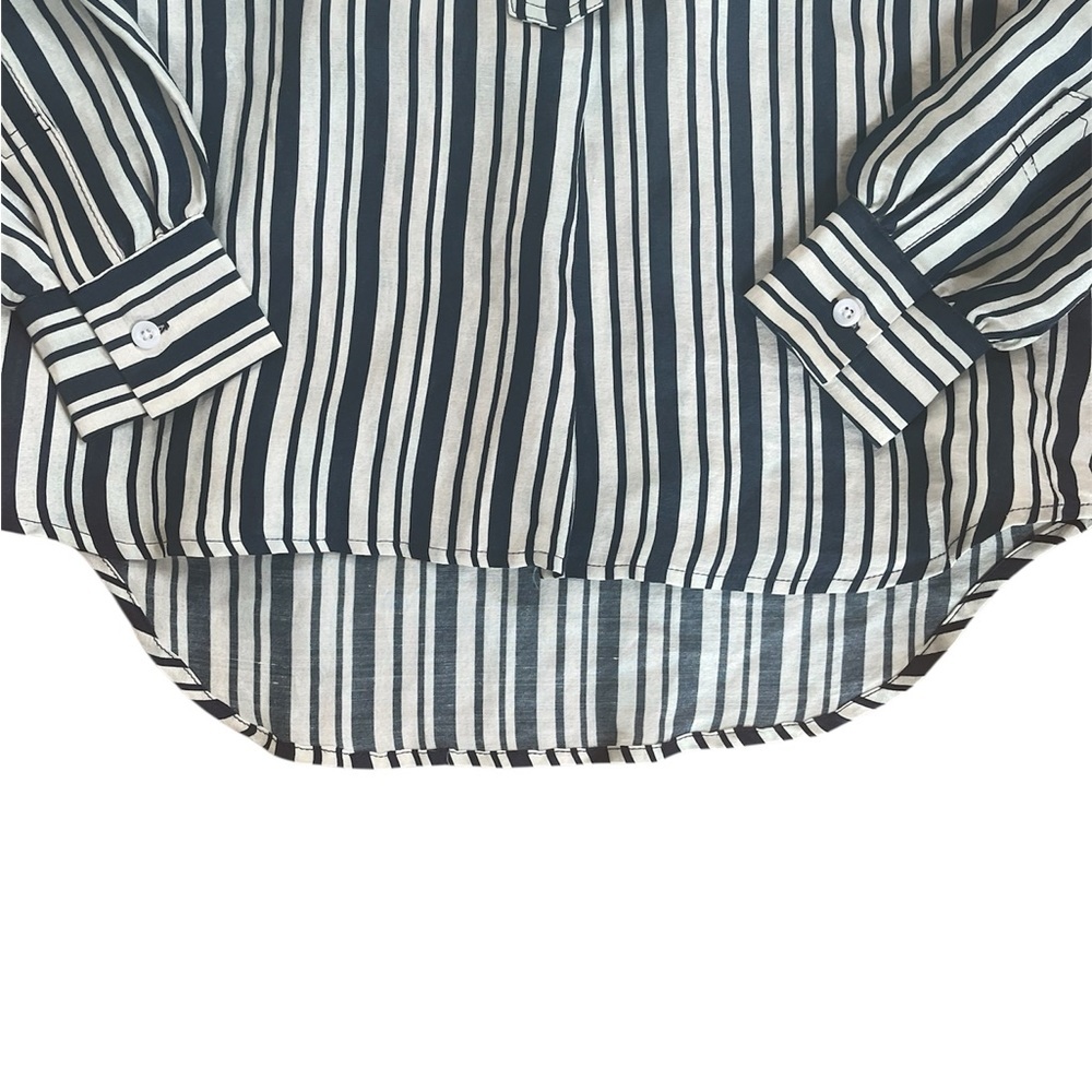 Apiece Apart Silk Linen Luxury Striped Nautical Crewneck Button Flowy Blouse - Picture 3 of 10